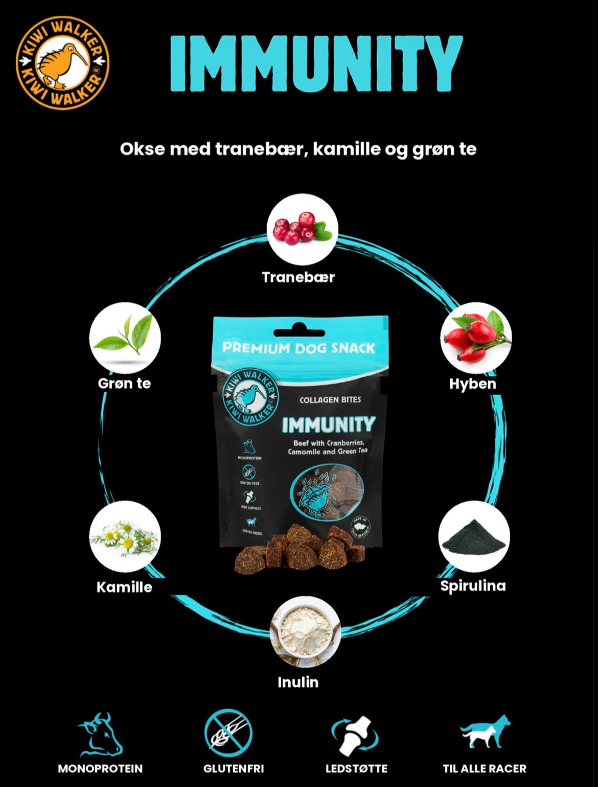 Immunity - Collagen Bites (Tranebær, Kamille og Grøn Te) - KIWI WALKER