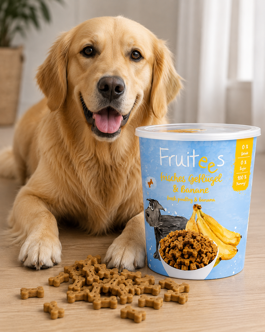 Fruitees med frisk fjerkræ og banan